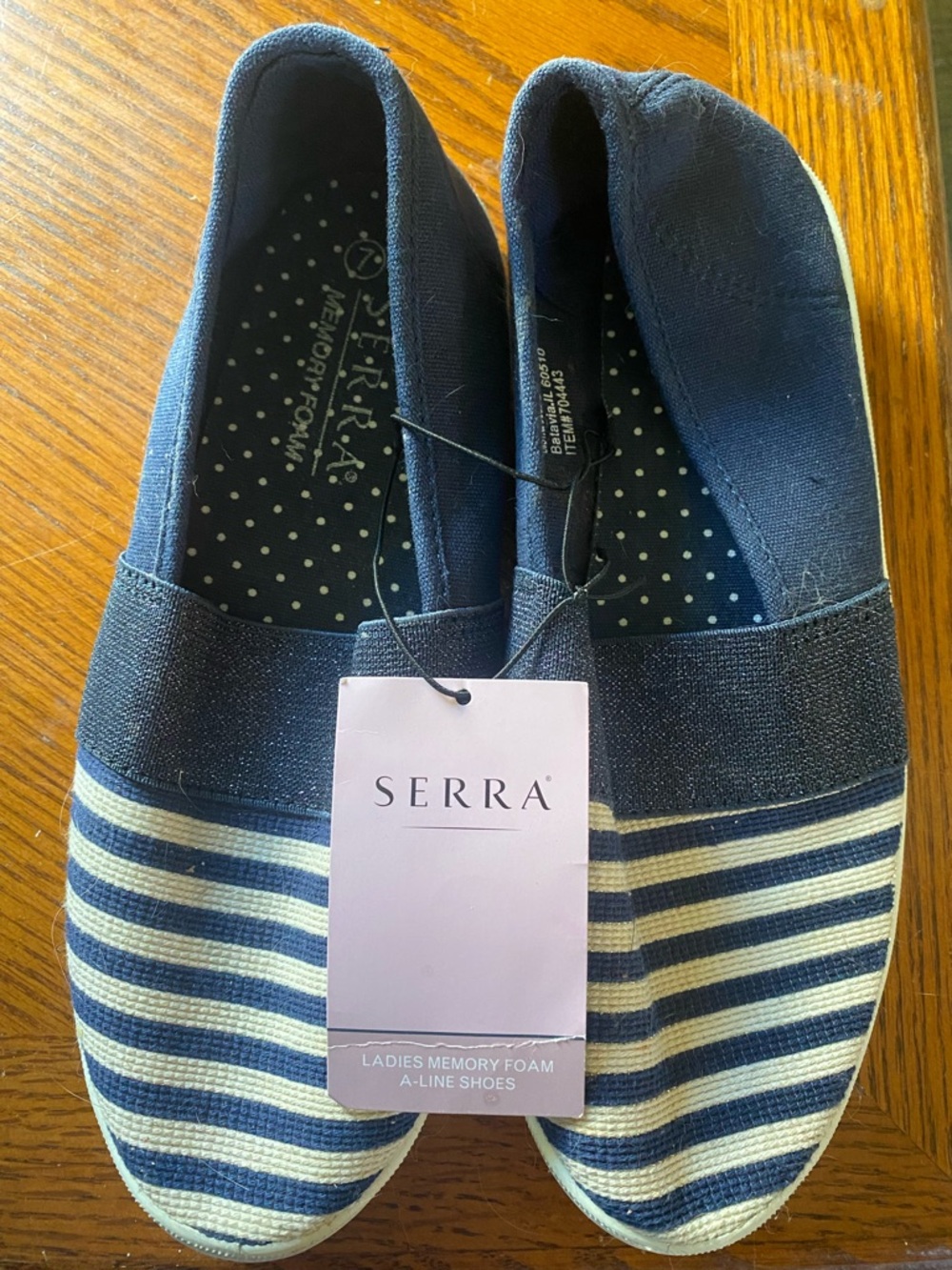 Serra Navy and Cream Striped Slip-On Shoes